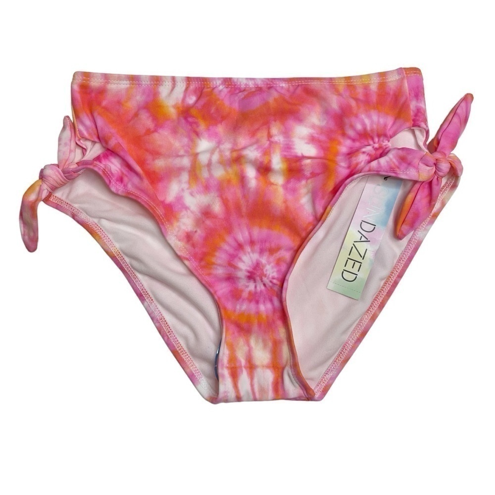Sundazed Tatum Tie Dye Side Tie High Waist Bikini Bottoms Small New Pink Orange